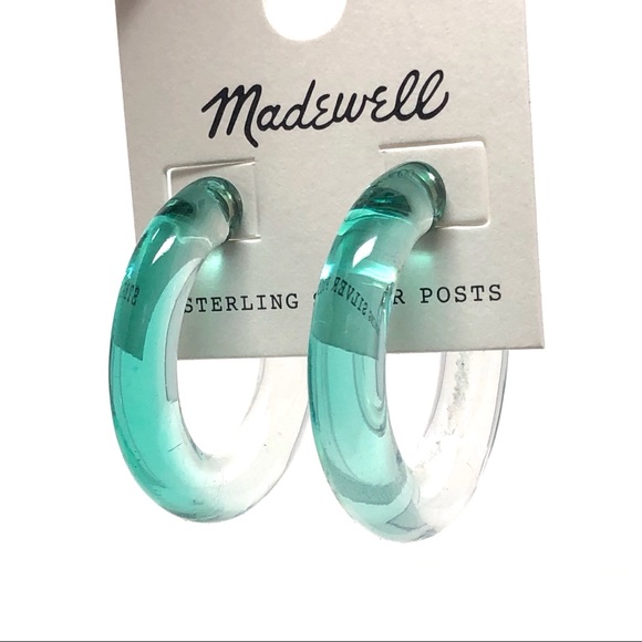 Madewell Ombre Resin Hoop Earrings Warm Blue Grass NWT - Picture 3 of 4